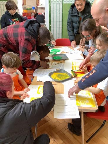 Parents and Carers taking part in a recent Art Workshop Curriculum Event